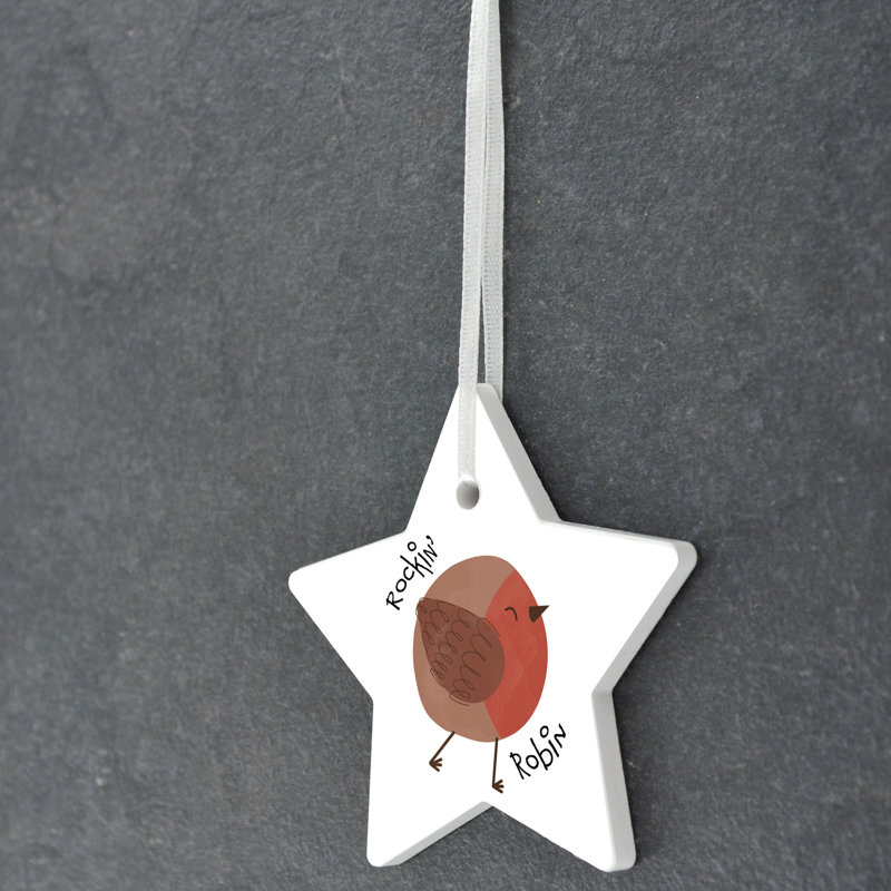 Sanson Robin Rockin Robin Star Shaped Ceramic Ornament