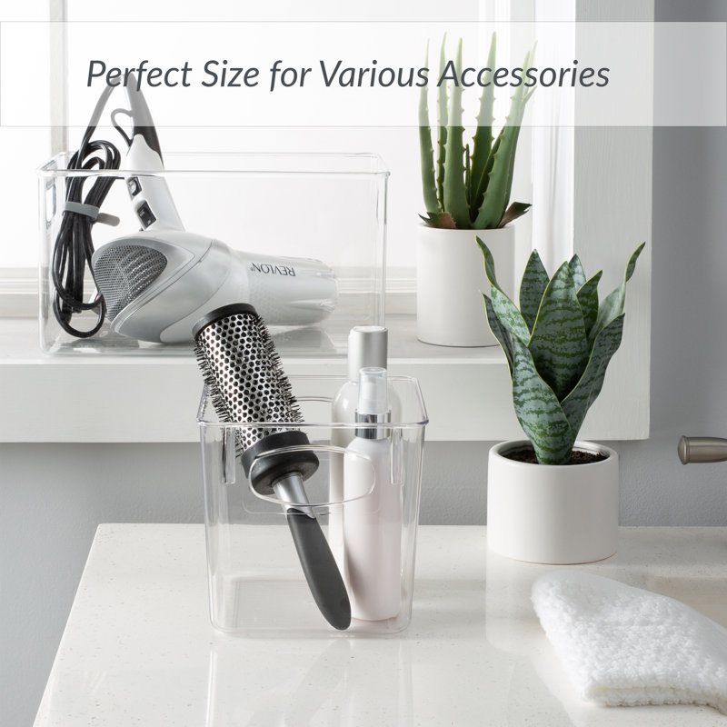 Clear Small Square Plastic Storage Bin with Cut-Out Handles