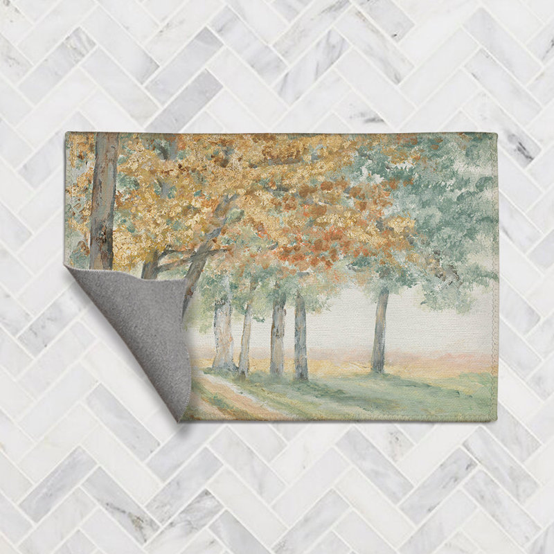 Golden Trees Toile Power Loom Chenille Area Rug in Blue/Yellow, Rectangle 2' x 3'