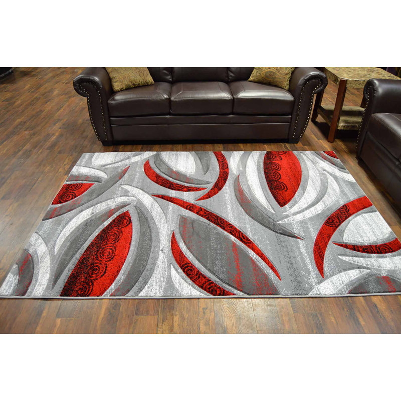 Rouge/gris abstrait McCampbell Tapis décoratif, Rectangle 5 pi x 7 pi