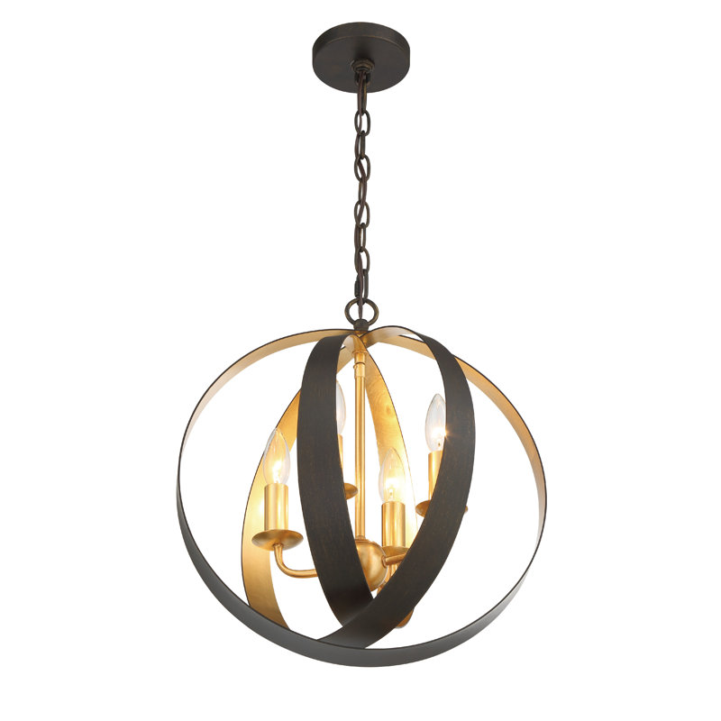 Alph Dimmable Globe Chandelier, Bronze/Gold, 4