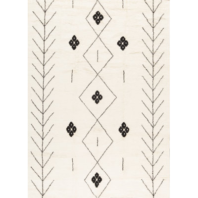 Moroccan Wool Southwestern Area Rug in Ivory/Black
