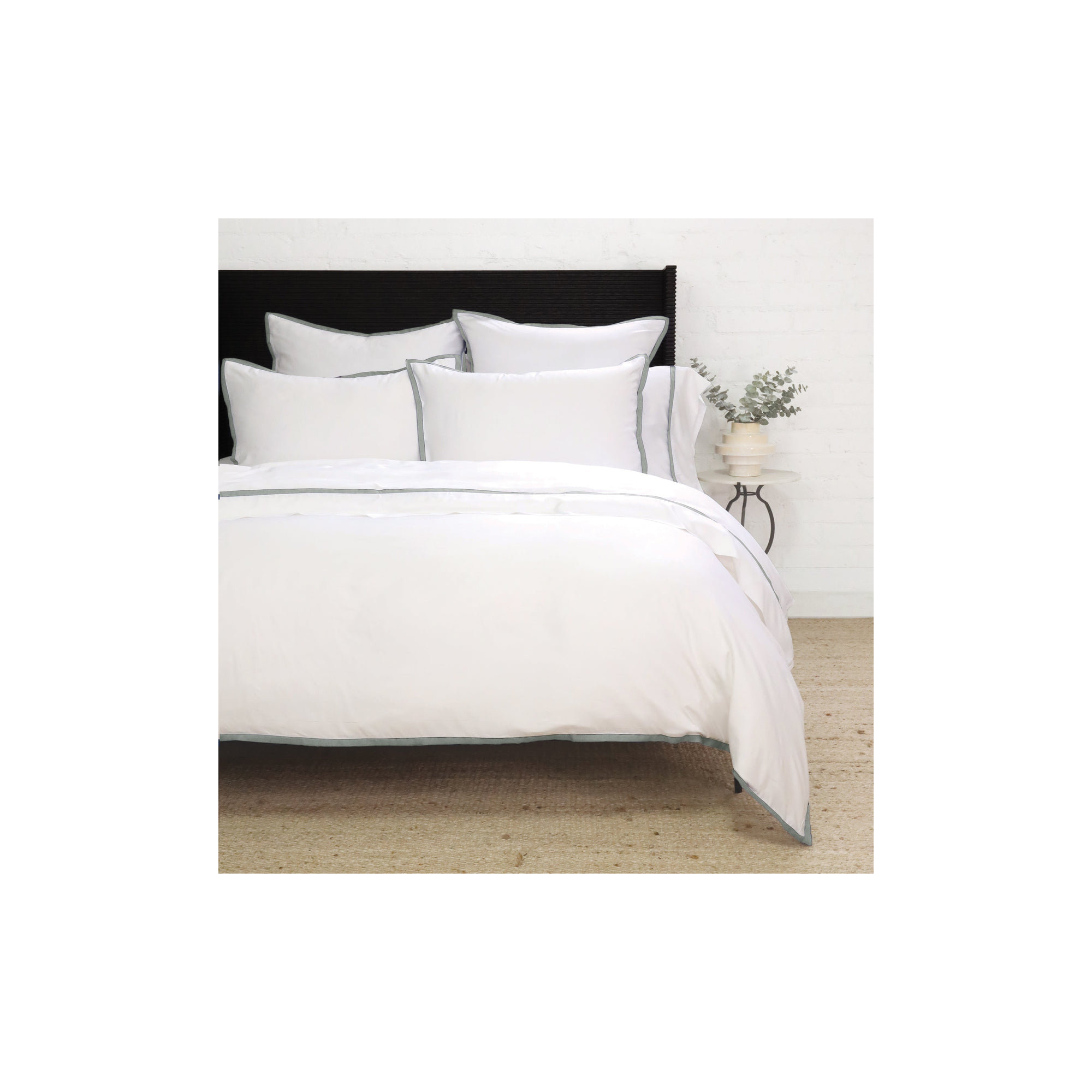 Langston Rayon From Bamboo Duvet Cover Set, White/Ocean, King Duvet Cover + 2 King Shams