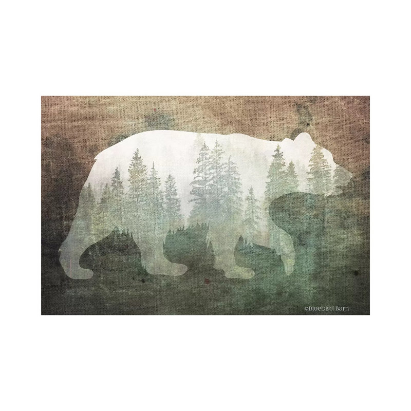 Green Forest Bear Silhouette by Bluebird Barn - Wrapped Canvas Painting, 20.32 cm H x 30.48 cm W