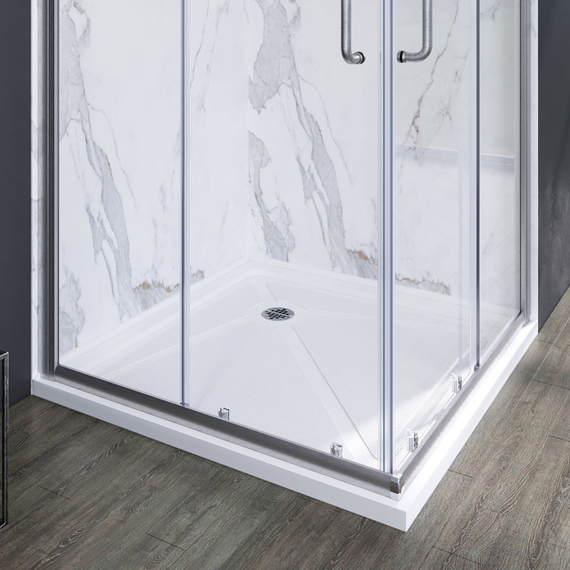 Base de douche blanche 36 po x P 36 po avec ensemble de drain de douche inclus