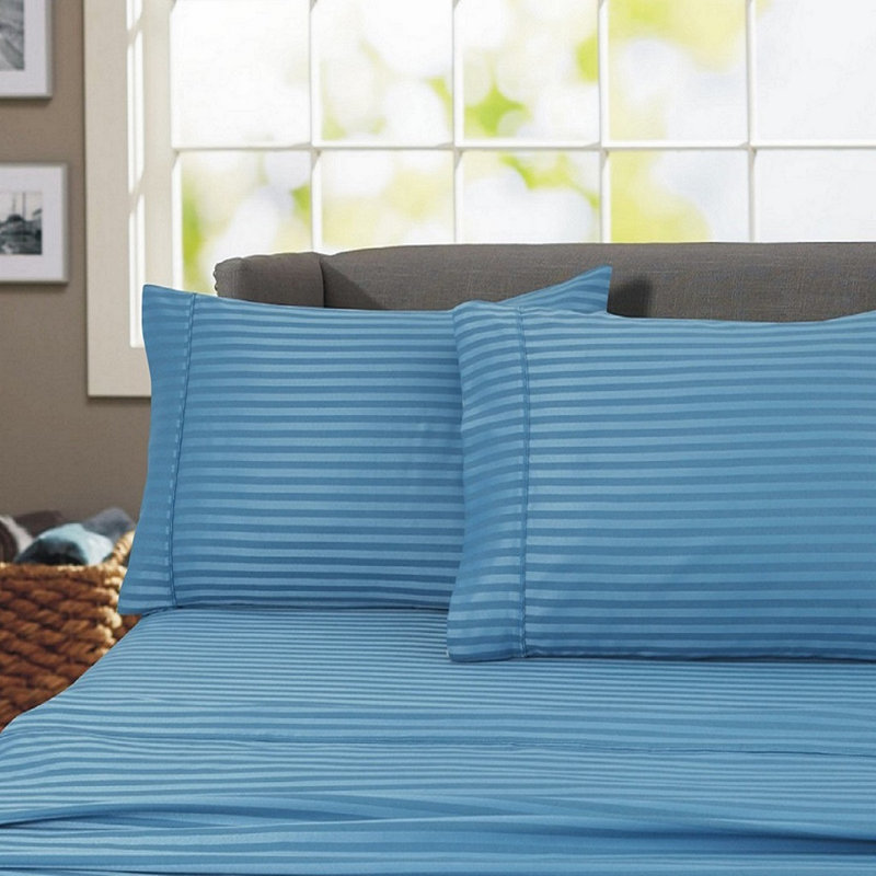 Hotel London Egyptian Cotton Striped Sheet Set, Teal, Queen Sheet Set with 2 Pillowcases