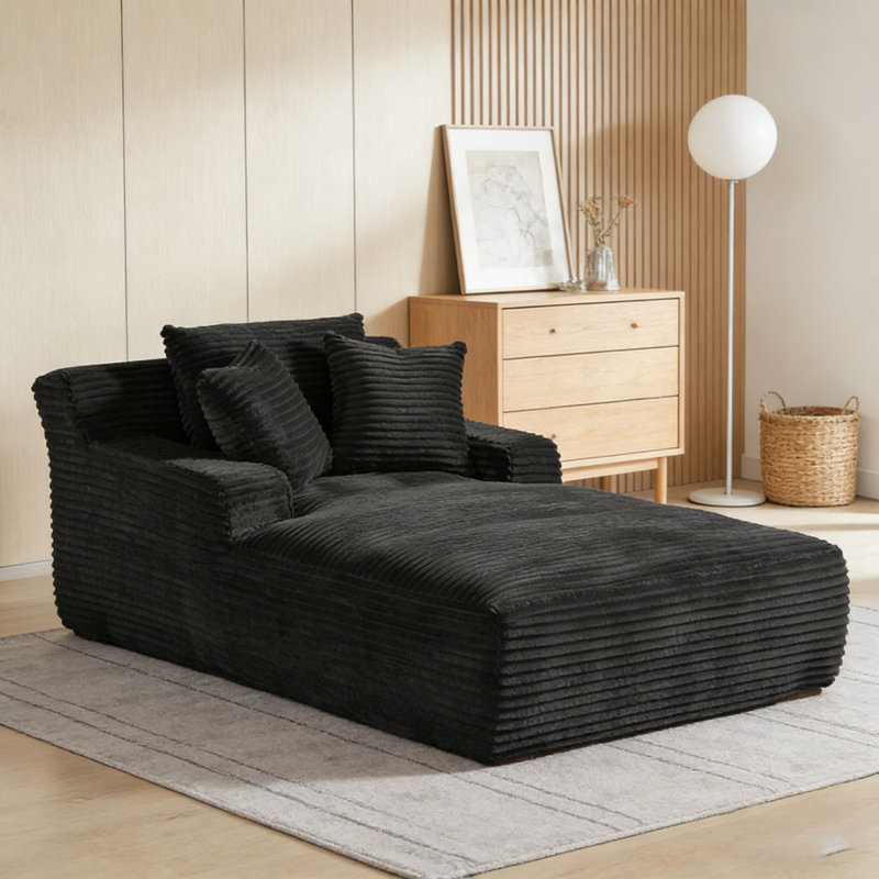 Chaise longue surdimensionnée en velours côtelé pour l'intérieur, Velours côtelé noir