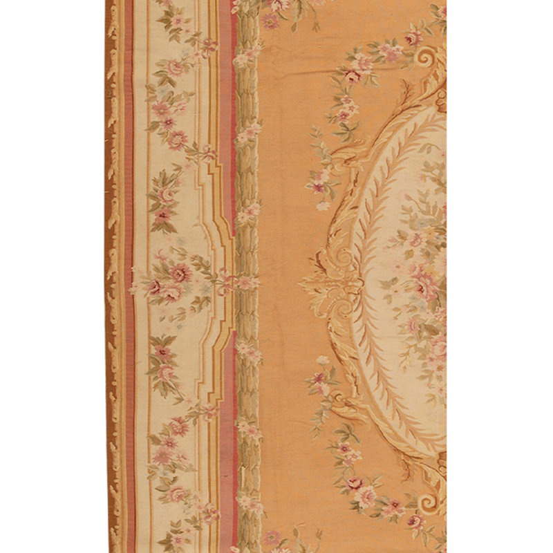 Tapis unique brun clair / ivoire / rose noué à la main de haute qualité