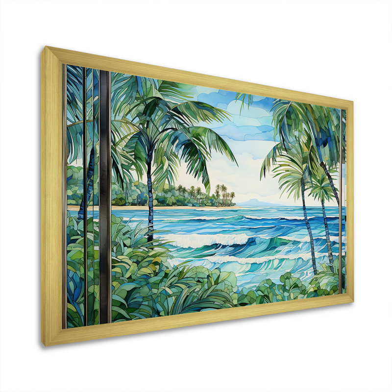 Tranquillité de plage tropicale - art mural côtier, Cadre doré à coins fermés, H 24 po x l 32 po x P 1 po
