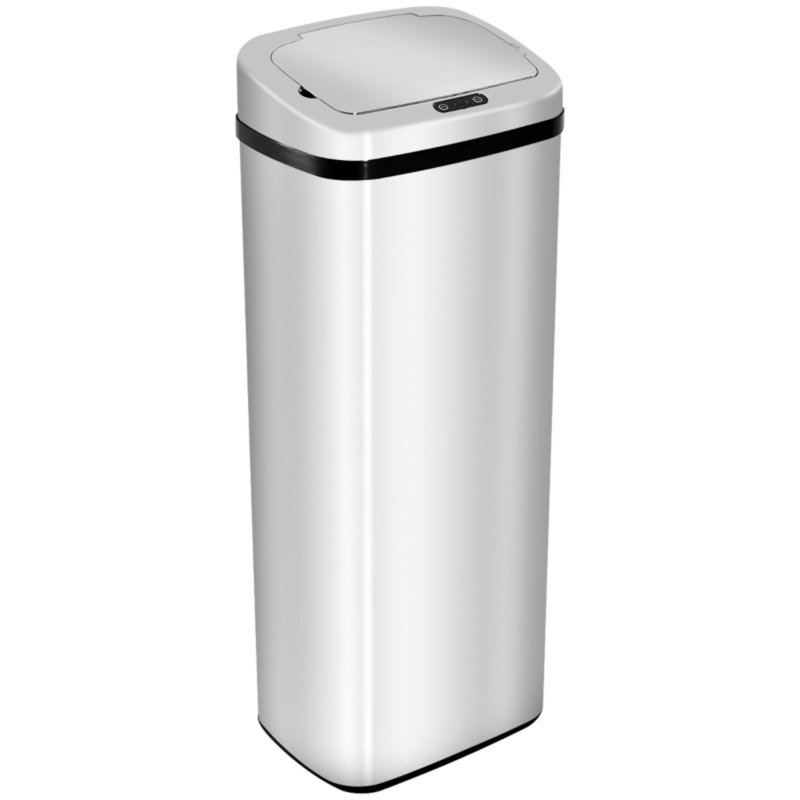 50 Liter Tall Slim Automatic Motion Sensor Waste Bin with Stainless Steel Body, Touch-Free Infrared Operation, Dual Sensor and Manual Control, for Home and Office Use, Silver