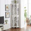 4 Adjustable Shelves Curio Cabinet With And Tempered Glass In White Solid Wood Legs-895740834