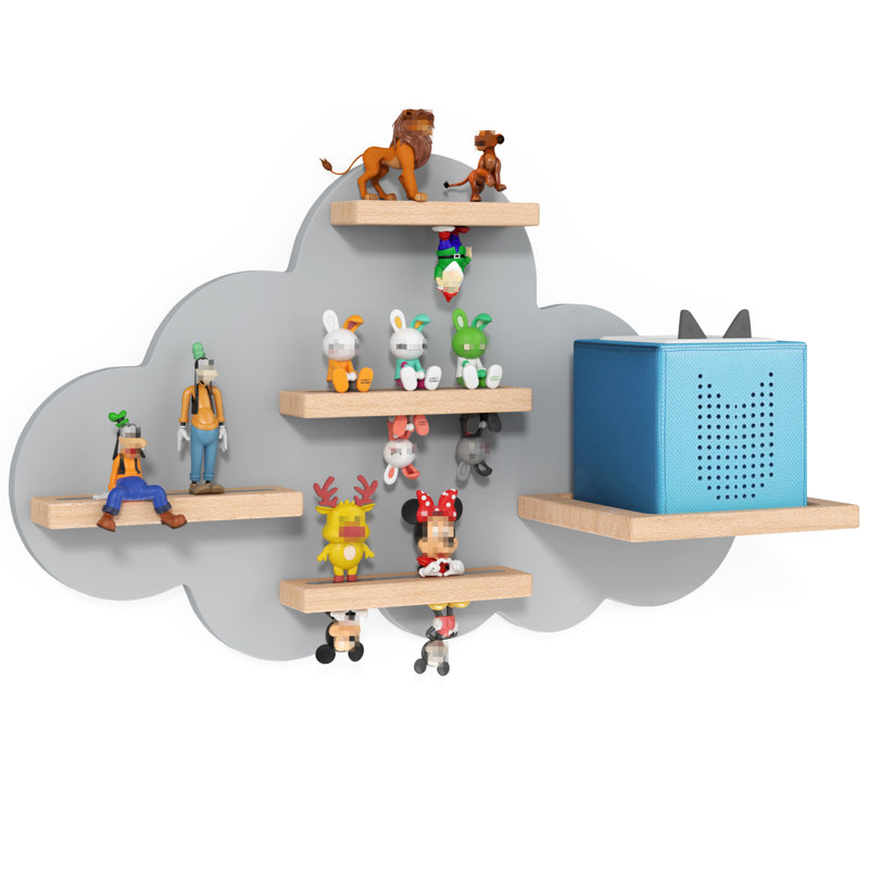 Tablette murale grise nuage gris Tonie, tablettes flottantes magnétiques pour Toniebox, personnages Tonies, tablette de rangement en bois Tonie