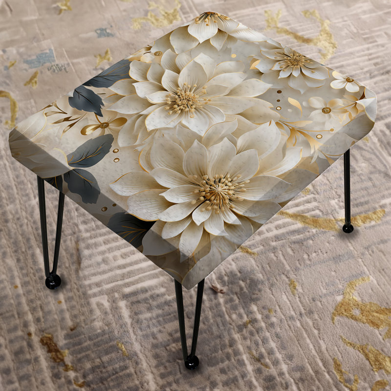 White And Gold Chrysanthemum Mandalas - Floral Rectangle Ottoman