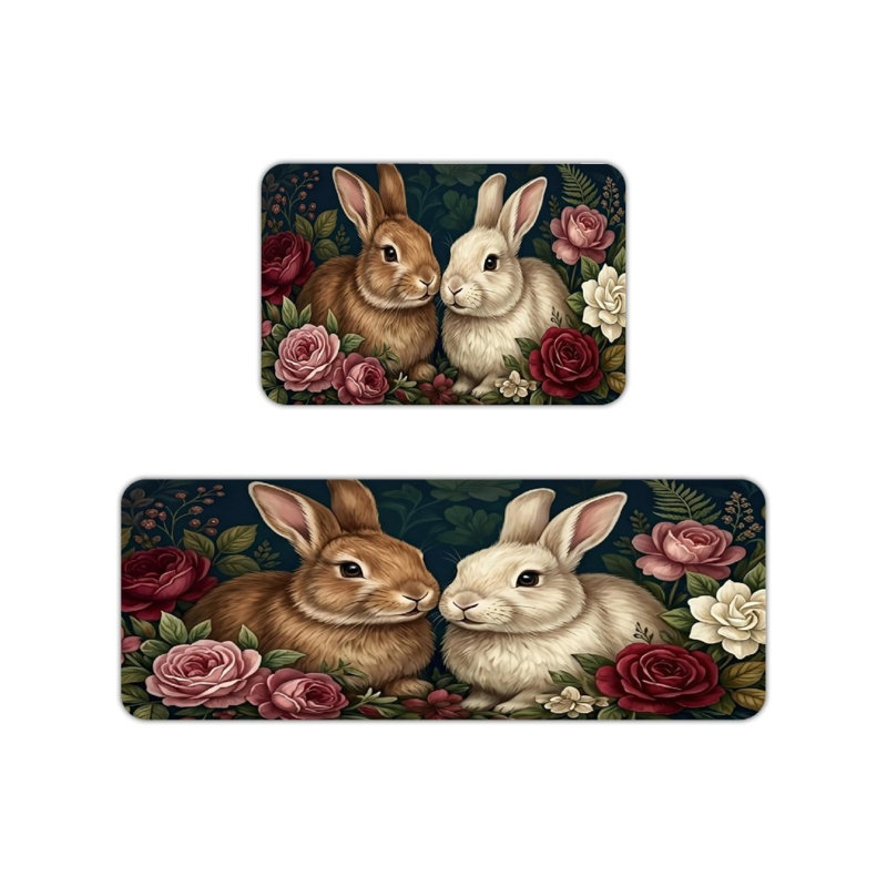 Tapis de cuisine Floral Bunny pour cuisine, 2 pièces, bleu marine multicolore