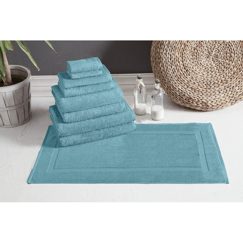 Blatec 9-Piece Guest Room Bath Towel Set with Bath Mat, Aqua