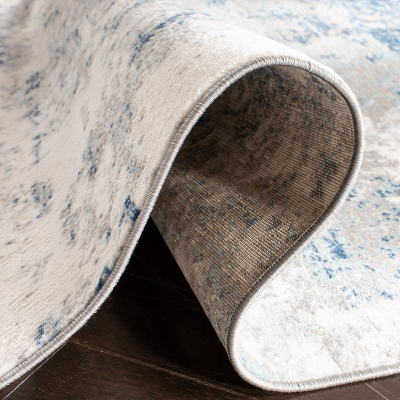 N'Keal Abstract Light Grey/Blue Area Rug, Square 12', Light Grey/Blue
