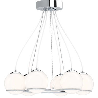 Preston 6-Light Integrated LED Indoor Chrome Chandelier with Etched White Cased Glass Round Sphere Globe Orb Shades