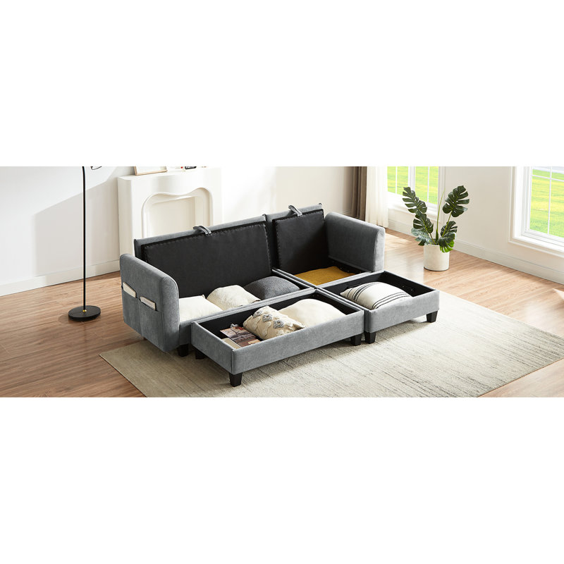 Canapé modulaire gris de 83 po, grand rangement, mobile, poches latérales, coussins de soutien ergonomiques en forme de L, tissu chenille
