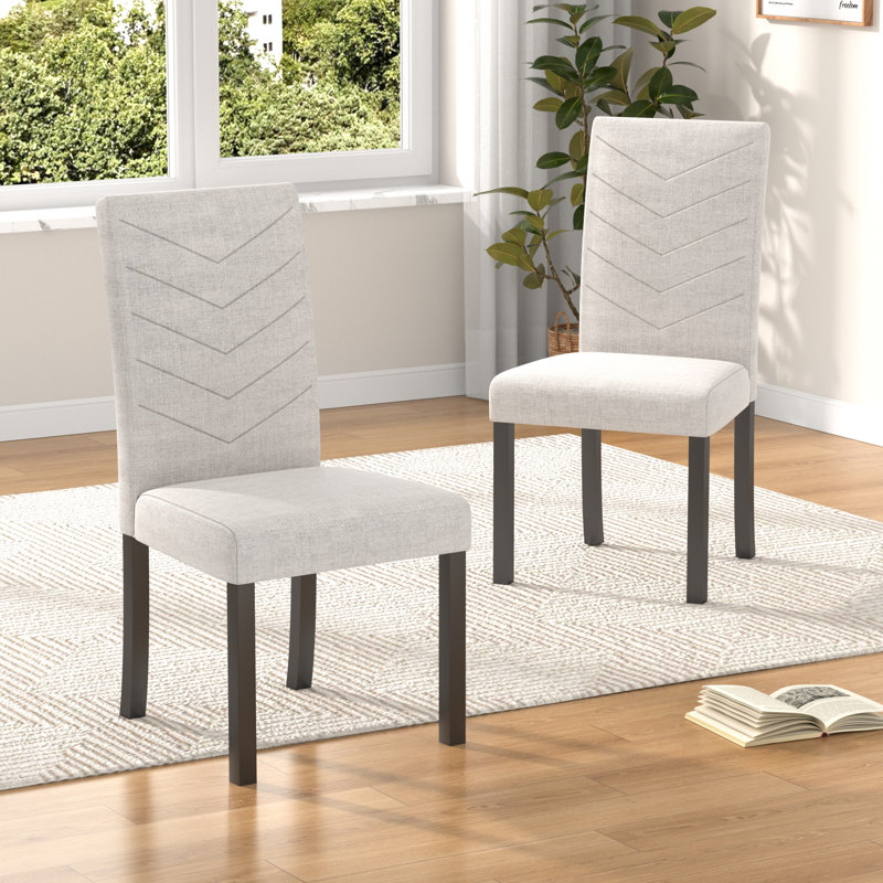 Trischa 2 Pieces Upholstered Dining Chair With High Back, Fabric Parson Chair With Solid Wood Legs, Living Room Padded Chair For Home Kitchen