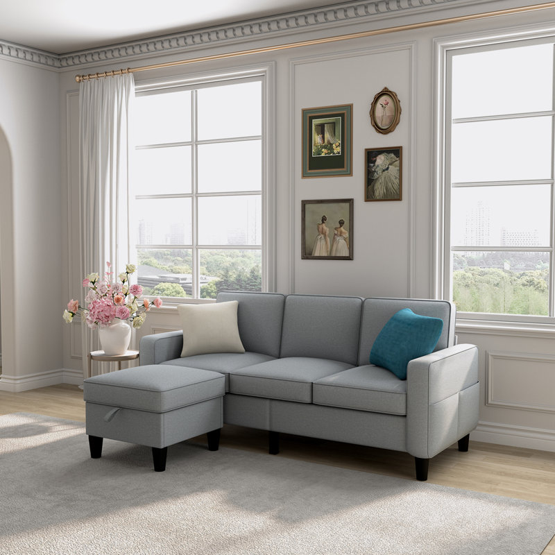 Canapé Wilf pour familles, appartements, 3 places,, Tissu gris pâle