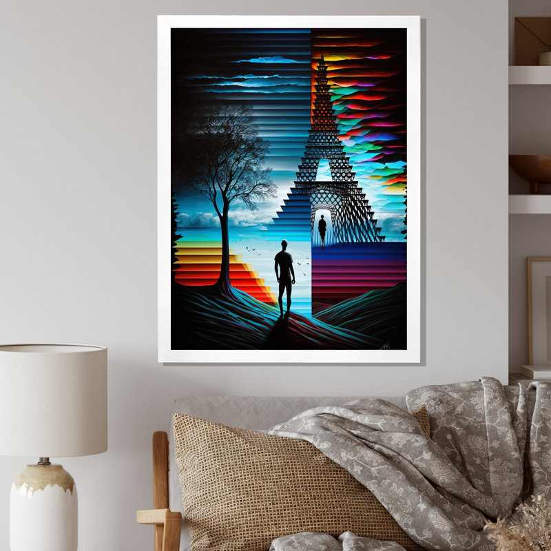 «Paris Eiffel Tower Contemporary Rainbow», reproduction sur toile, H 32 po x l 24 po x P 1 po, Cadre simple blanc