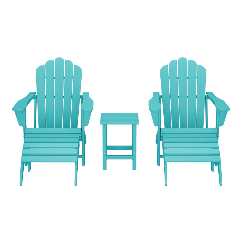 Ensemble de 5 chaises d'extérieur en poly Adirondack avec table d'appoint et repose-pieds, Sarcelle