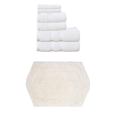 Bryd Collection 100% Soft Cotton 6 Pc Towel Set & 1 Pc 17x24" Bath Rug, (Set of 7)