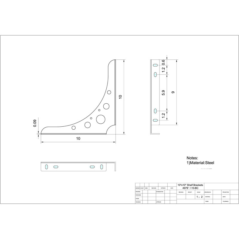 Équerres de tablette décoratives, H 10 po x l 1 po x P 10 po, Blanc