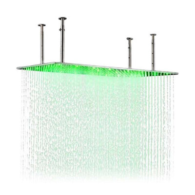 FontanaShowers 20 x 40 Rectangle Ceiling Mount Stainless Steel LED Rain Shower Head