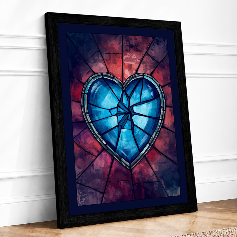 Crystalline Heart Geometric - Framed Print, A2 - 59.4 x 42.0 cm, Black