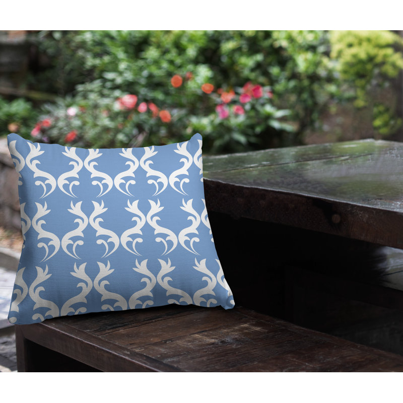 Galton Damask Outdoor Reversible Throw Pillow, 15H" x 15W", Periwinkle