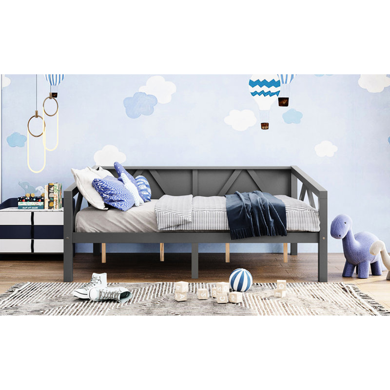 Lit de jour pleine grandeur gris de style élégant, pouvant être utilisé dans la chambre à coucher, espace de construction et sous-lit au design simple, idéal pour le salon de la chambre à coucher, rangement solide en dessous