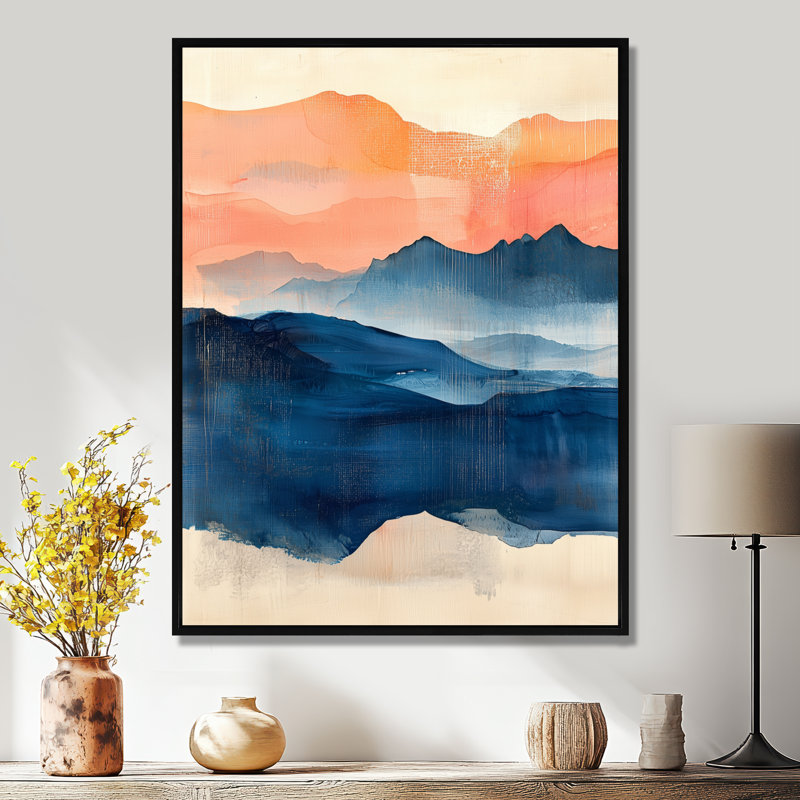 Octavious rose bleu audacieux paysage audacieux montagnes I - montagnes, art mural, Impression sur cadre flottant, Noir