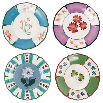 Hand-Painted Stoneware Plate with Floral Motif