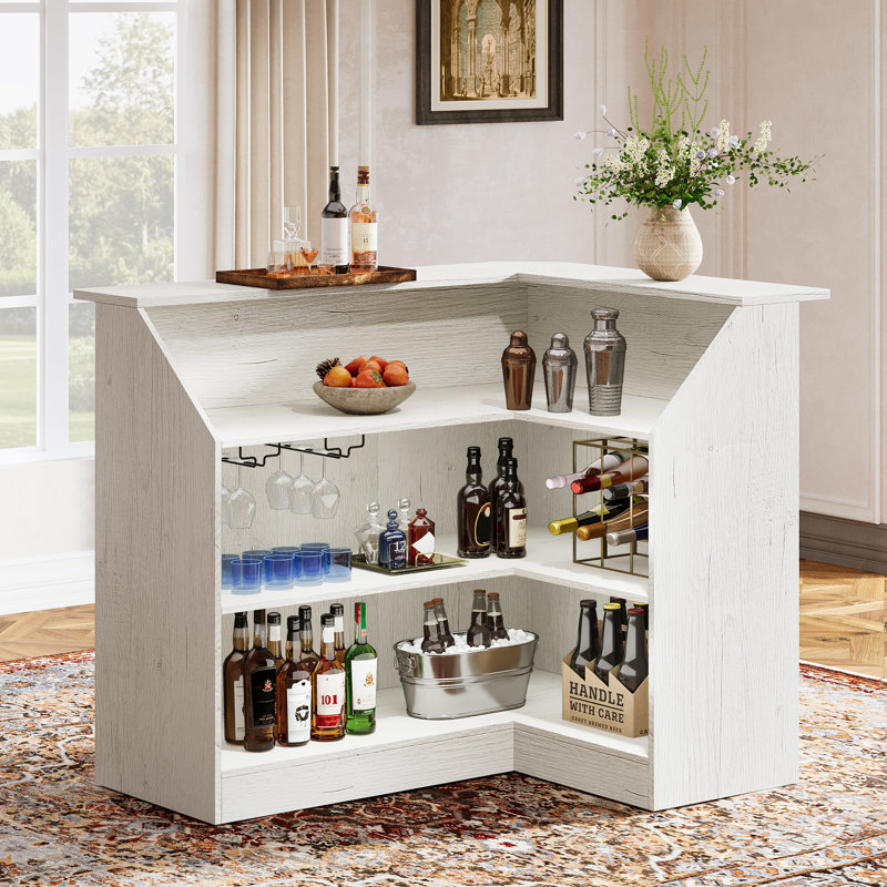 Bar en bois à 4 niveaux avec porte-verres à pied Burnes, Blanc