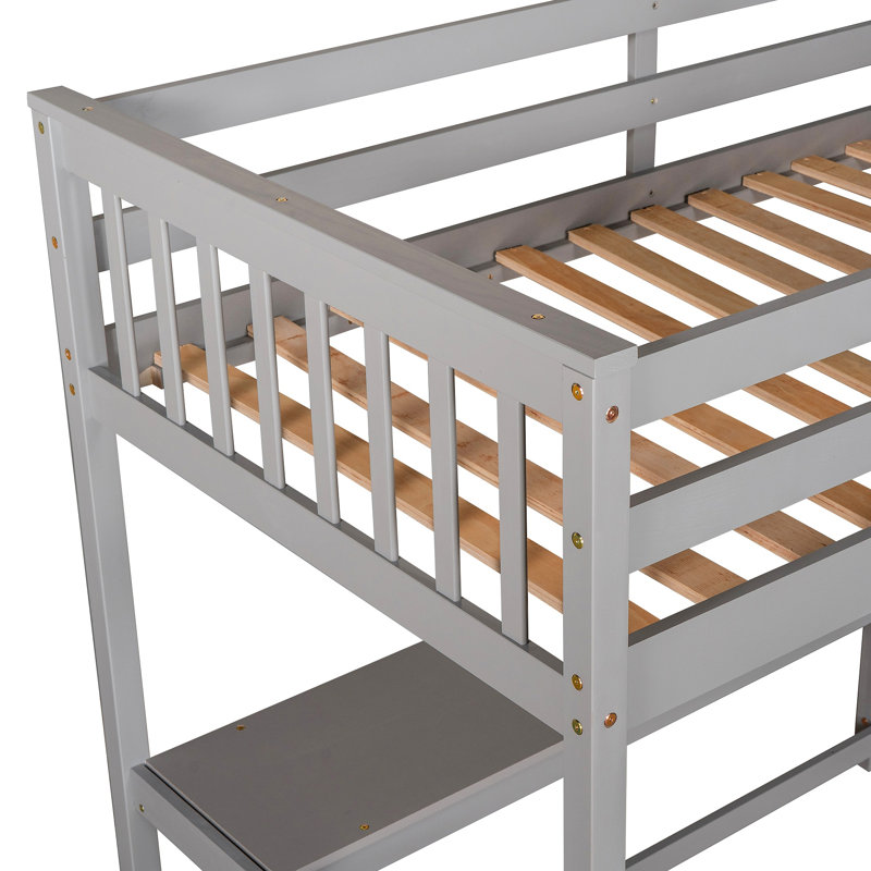 Lit mezzanine avec tablettes de rangement, Lit simple, Gris