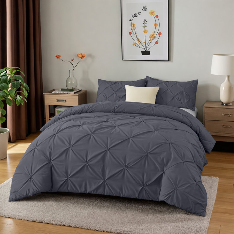 Microfiber Solid No Pattern Colour Duvet Cover Set with Pillowcases, Double Duvet Cover Set + 2 Pillowcases, Grey