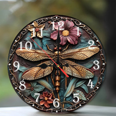 Horloge murale en bois 10 po, mouvement silencieux, à piles (piles AA non incluses), décor artistique, parfait pour les décorations