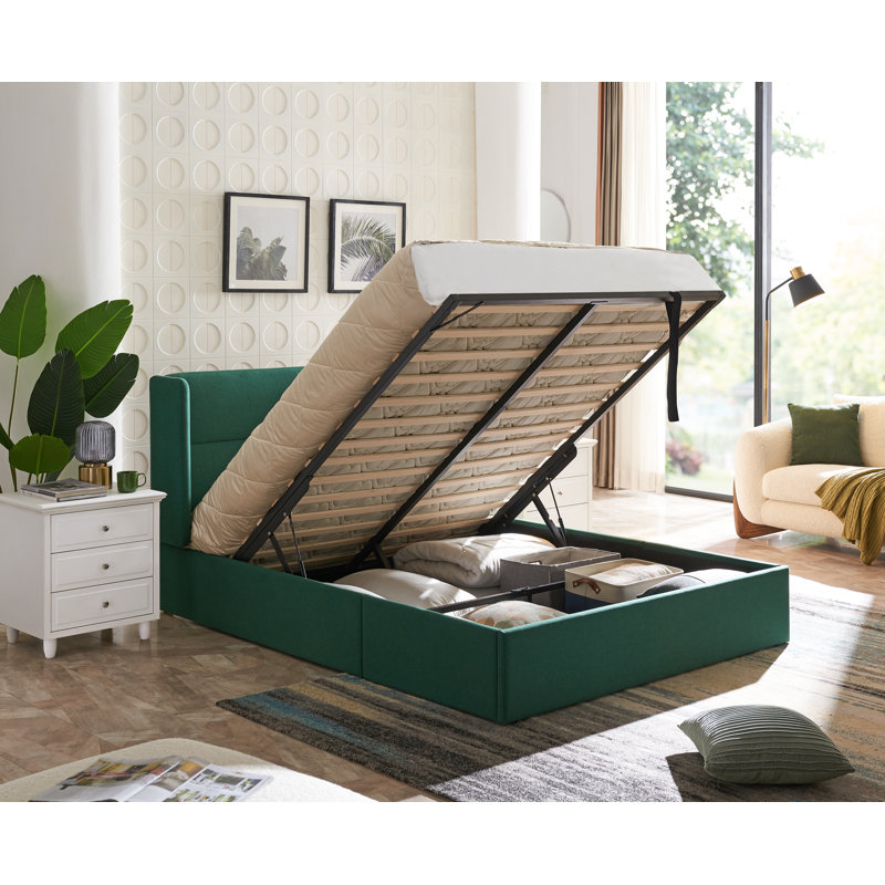 Upholstered Lift Up Storage Bed, Queen, Dark Green