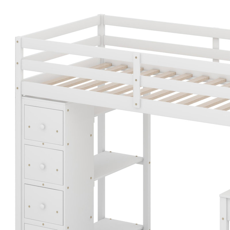 Lit mezzanine avec tiroirs de rangement, Blanc