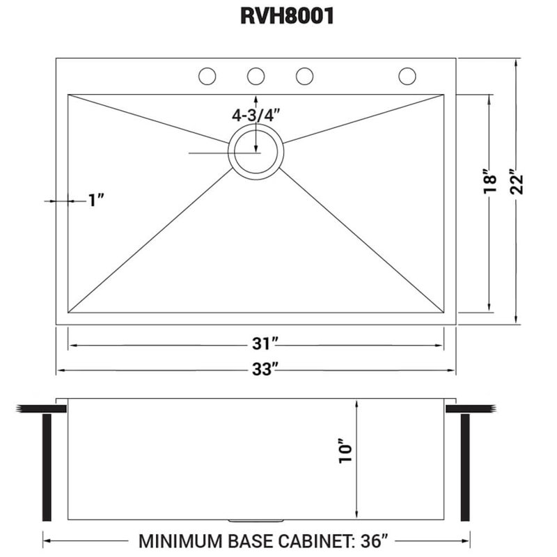 Tirana 33" L x 22" W Drop-In Kitchen Sink