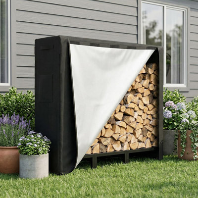 Heavy Duty Outdoor Firewood Rack - Durable Carbon Steel Log Holder - Adjustable Storage Organizer - Weatherproof, For Fireplace, Patio & Backyard - 4FT Firewood Rack + Waterproof Cover