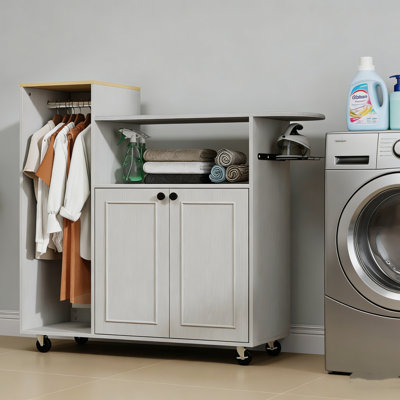 Ironing Board With Storage Cabinet And Rolling Wheels
