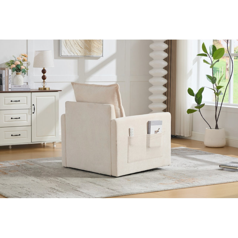 Fauteuil demi-tonneau pivotant avec mousse à mémoire de forme et chenille - rotation à 360 °, Chenille beige, Beige