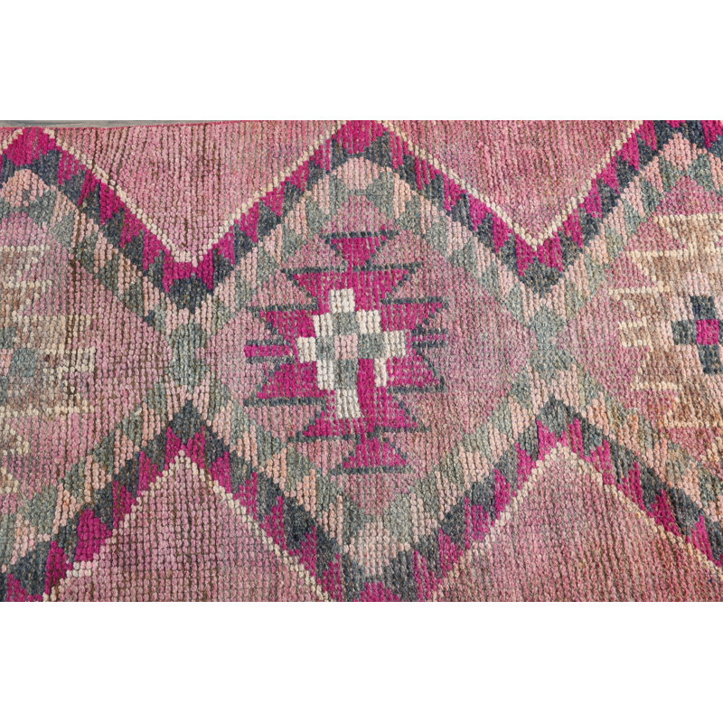 34.6x125.6 Inch Pink Wool Kilim Runner Rug, Patchwork Pattern Rug