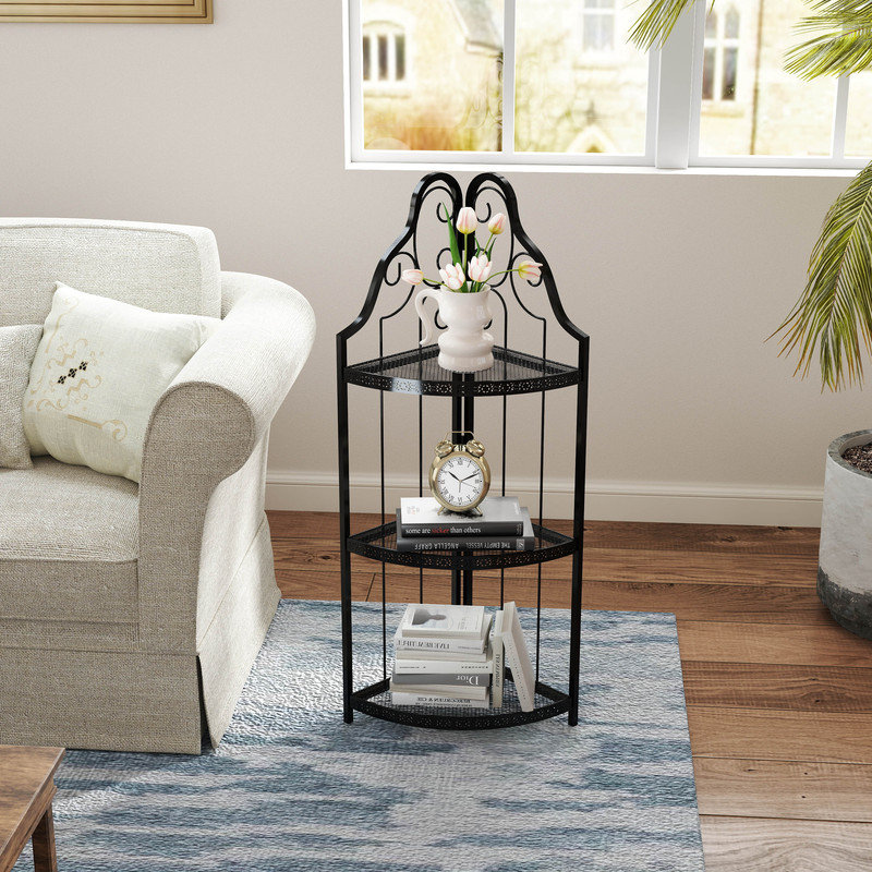 3-Tier Open Bookshelf Corner Shelf,Iron Freestanding Plant Stand