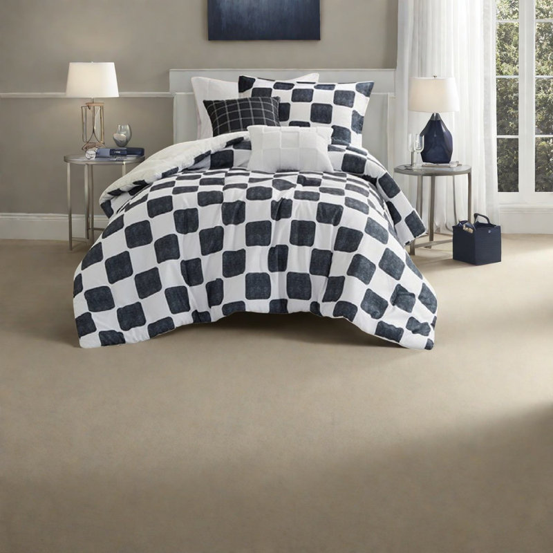 Ensembles de literie hypoallergéniques en polyester, motif à carreaux moderne, simple / simple TG pour la maison