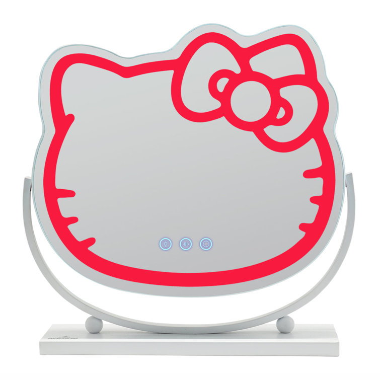 Impressions Vanity Hello Kitty Kawaii Desk Mirror with Lights and Touch Sensor Dimmer Switch, Multi Color Changing LED Strip Lighted Makeup Mirror for