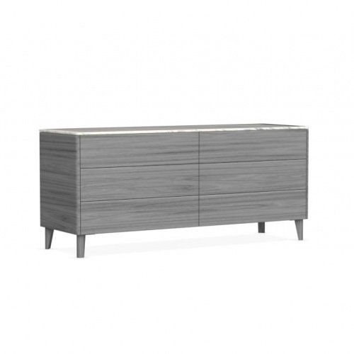 Boston Dresser with 6 Drawers, White Marble Ceramic, Smoke