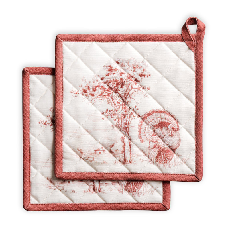 Ensemble de poignées 100% coton de la Maison d'Hermine - Saint Jouy - brun 8 po x 8 po, Rouge